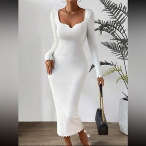 Sweetheart Neck Ribbed Knit Bodycon Dress
